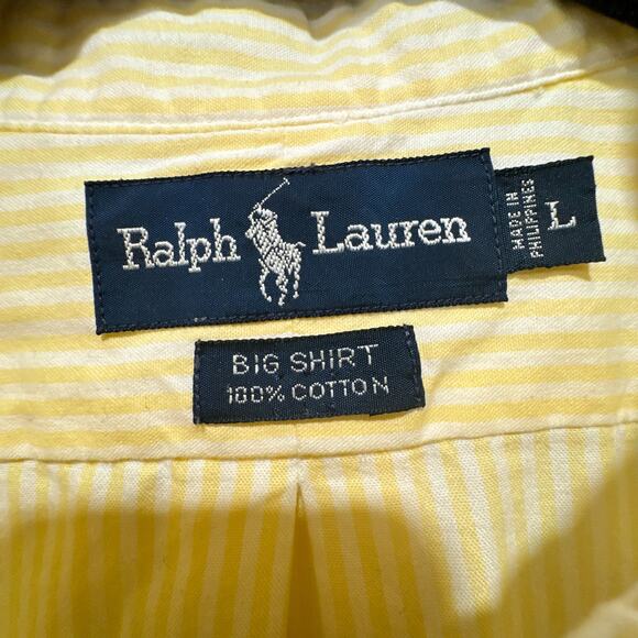 Vintage Ralph Lauren Big Shirt Yellow Stripe Cotton Button Down L - Picture 5 of 12